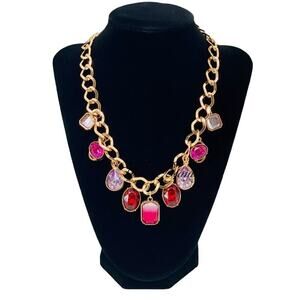 Pink Purple Ombre Crystal Drop Necklace Gold Chain – Romantic Glam